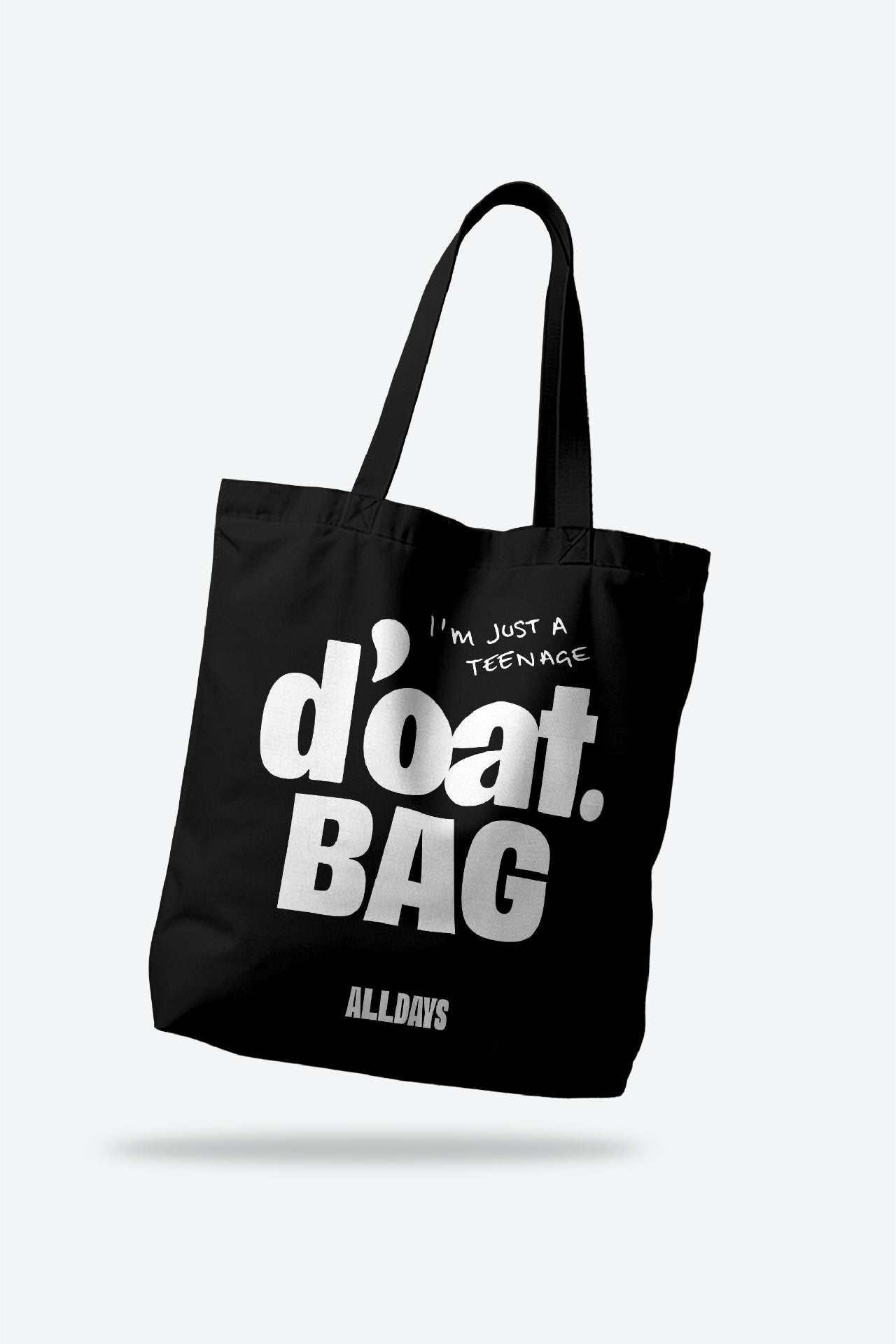 ALLDAYS d'oat. Tote bag in black 'I'm just a teenage d'oat bag'